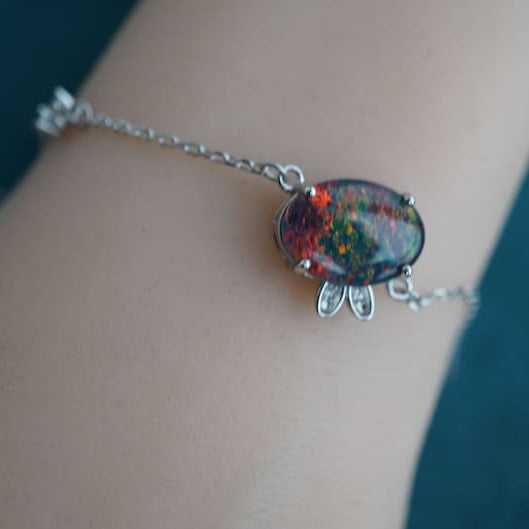 Dainty natural australian opal bracelet, opal bracelet, rainbown opal bracelet, 10x14mm-Vsabel Jewellery