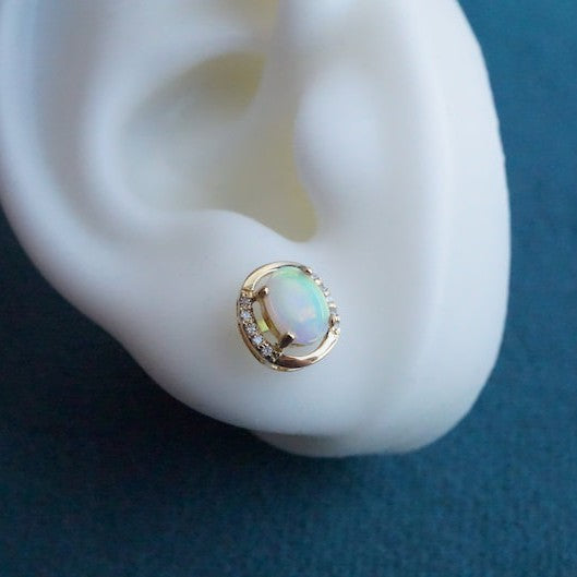 Genuine 18K Australian Opal Earring Studs with 5x7mm Size and Moissanite-Vsabel Jewellery