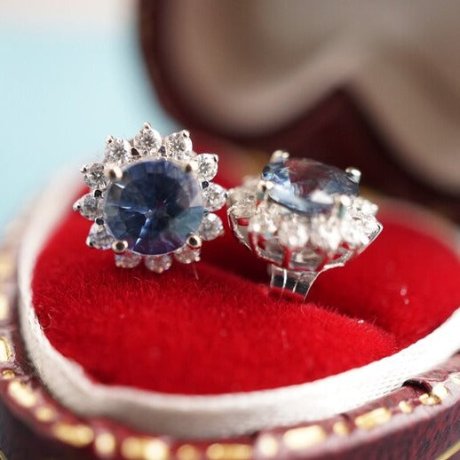 18K Blue Sapphire and Moissanite Stud Earrings 5mm-Vsabel Jewellery