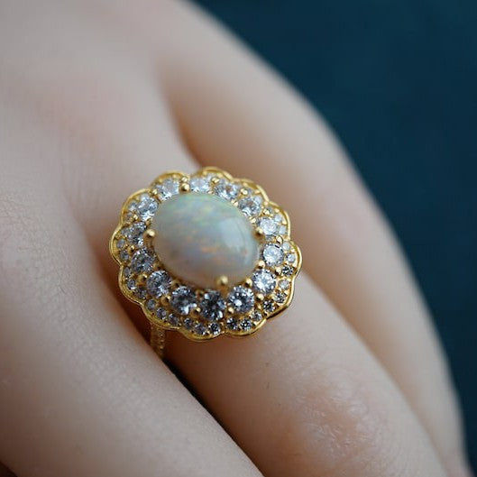 Luxury White Opal Ring, 8X10mm