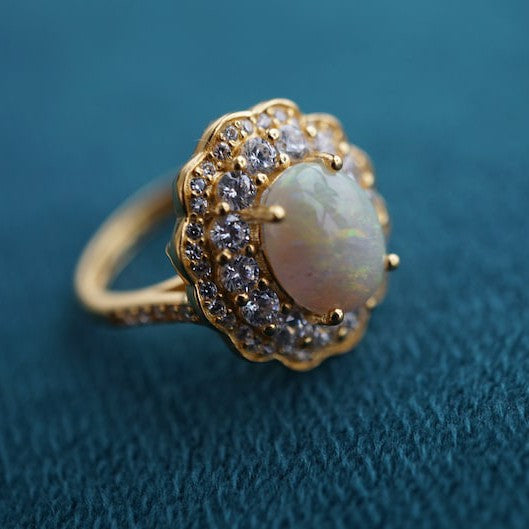 Luxury White Opal Ring, 8X10mm