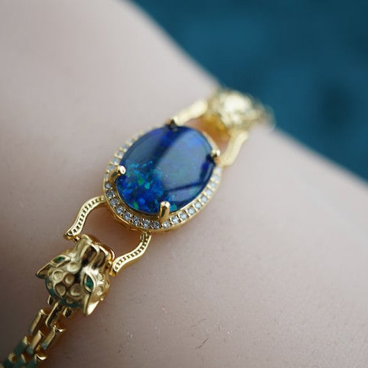 Dainty Sterling silver natural australian opal bracelet 10x14mm-Vsabel Jewellery
