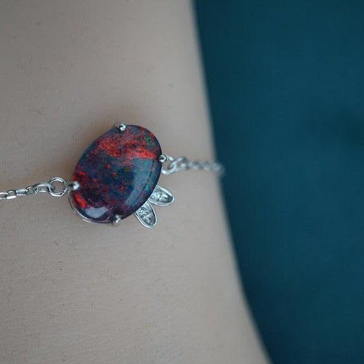 Dainty natural australian opal bracelet, opal bracelet, rainbown opal bracelet, 10x14mm-Vsabel Jewellery