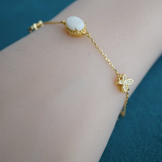 Natural Australian solid white opal bracelet, 8x6mm bracelet, four leaf flower bracelet-Vsabel Jewellery