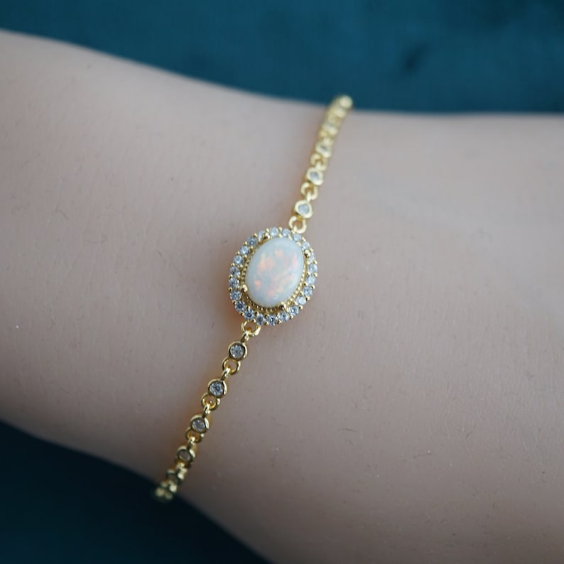 Natural australian solid white opal bracelet, 8x6mm bracelet-Vsabel Jewellery