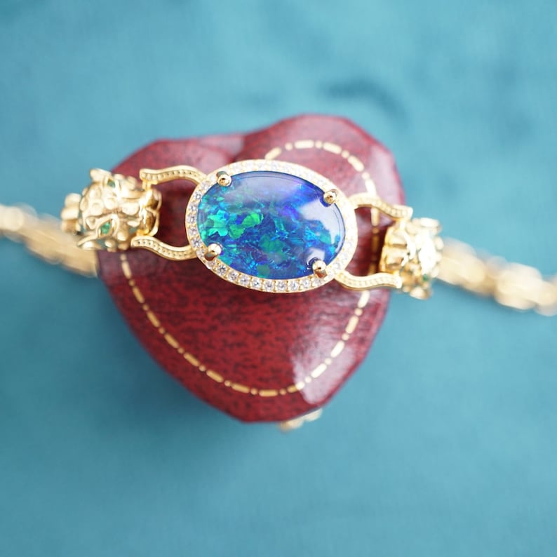 Dainty Sterling silver natural australian opal bracelet 10x14mm-Vsabel Jewellery