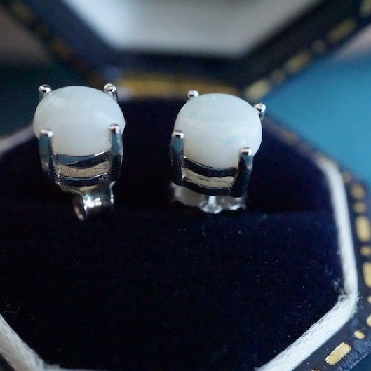 Opulent Opal Stud Earrings - Sterling Silver Brilliance