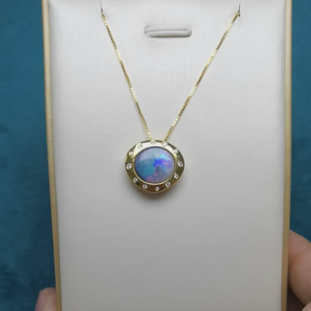 14K Gold Vintage Style Black Opal Necklace