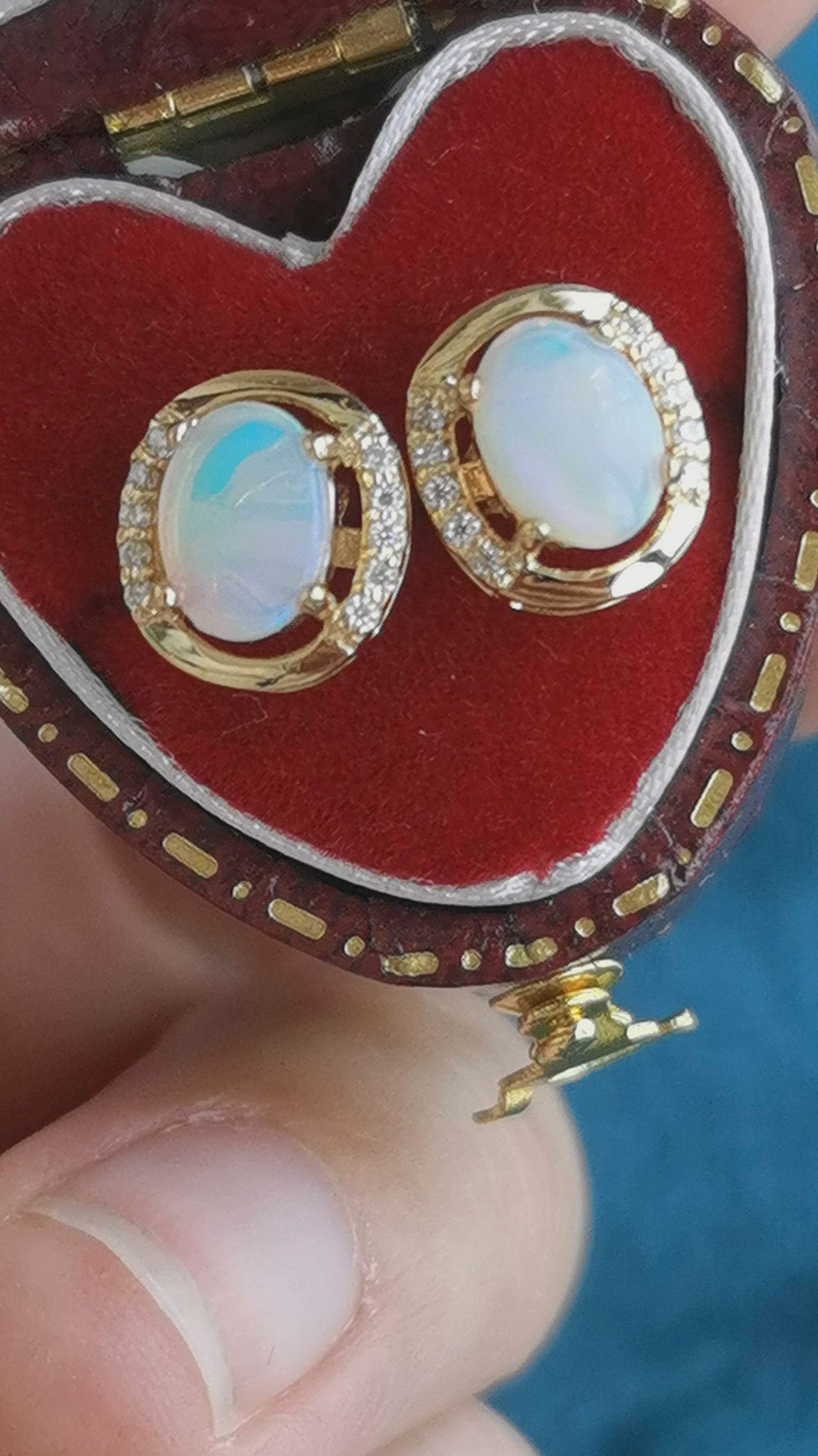Genuine 18K Australian Opal Earring Studs