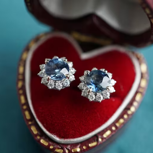 18K Blue Sapphire and Moissanite Stud Earrings 5mm-Vsabel Jewellery