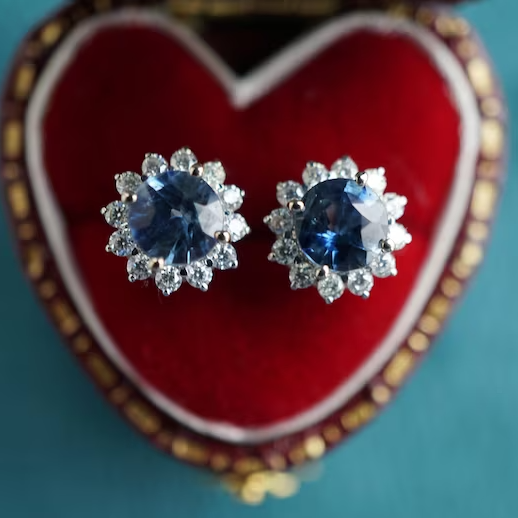 18K Blue Sapphire and Moissanite Stud Earrings 5mm-Vsabel Jewellery