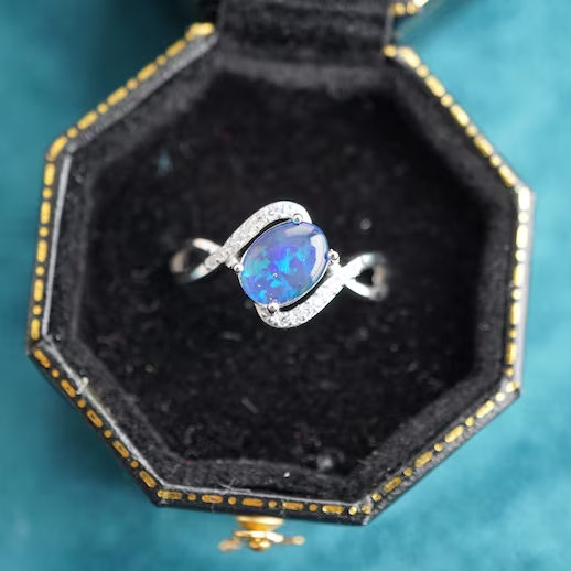 Natural Australian Opal Ring In Sterling Silver 6x8mm-Vsabel Jewellery