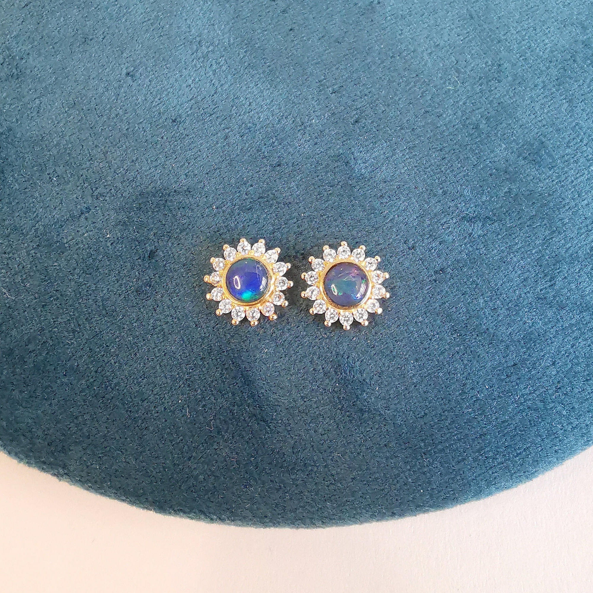 Opal Circle Trio - Dainty Earring Studs-Vsabel Jewellery