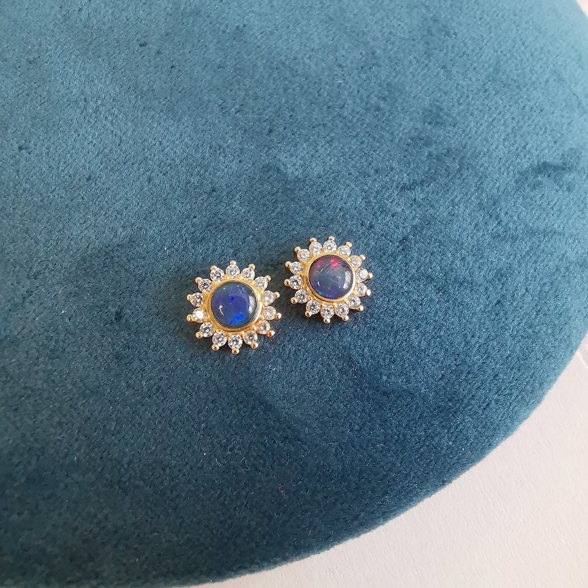 Opal Circle Trio - Dainty Earring Studs-Vsabel Jewellery