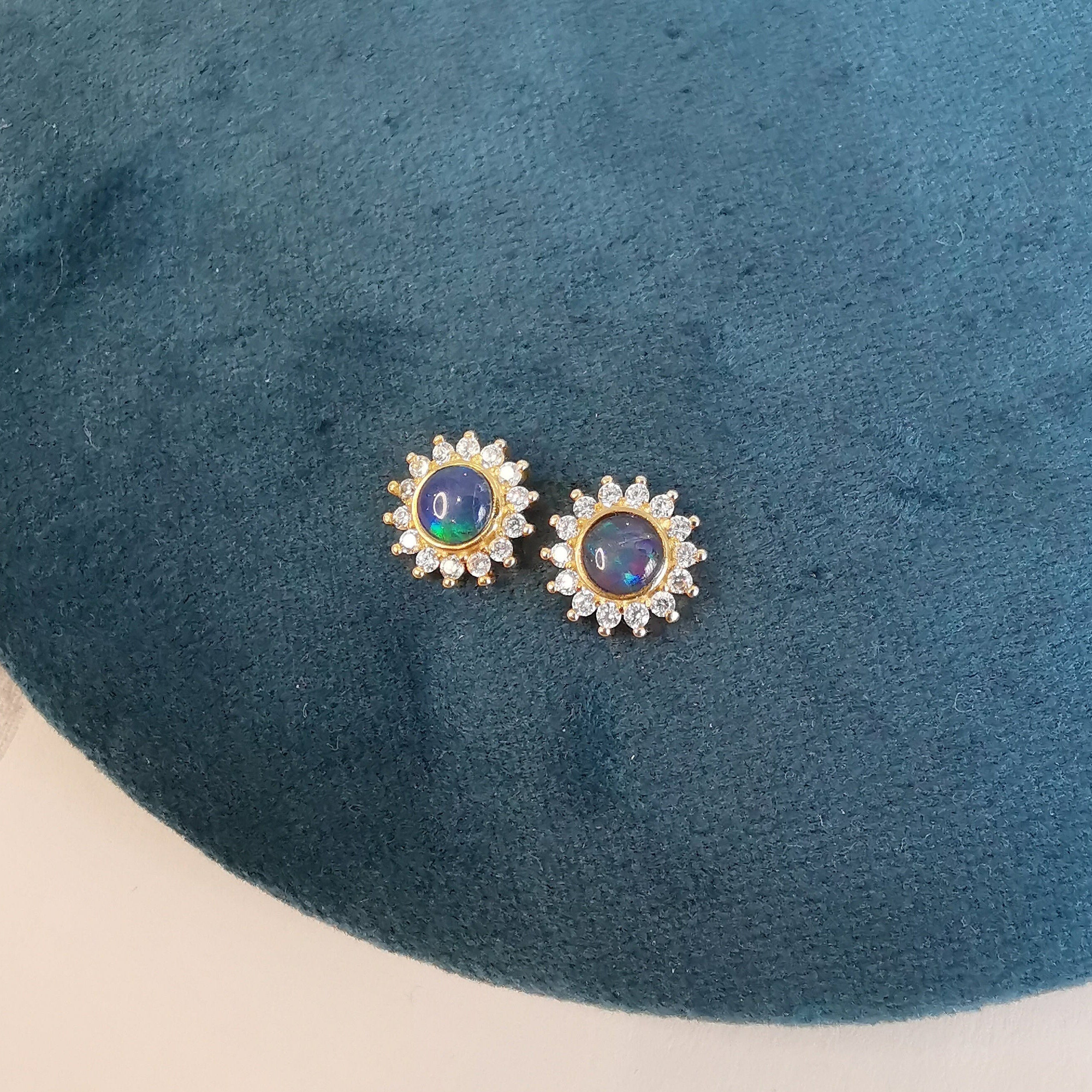 Opal Circle Trio - Dainty Earring Studs-Vsabel Jewellery