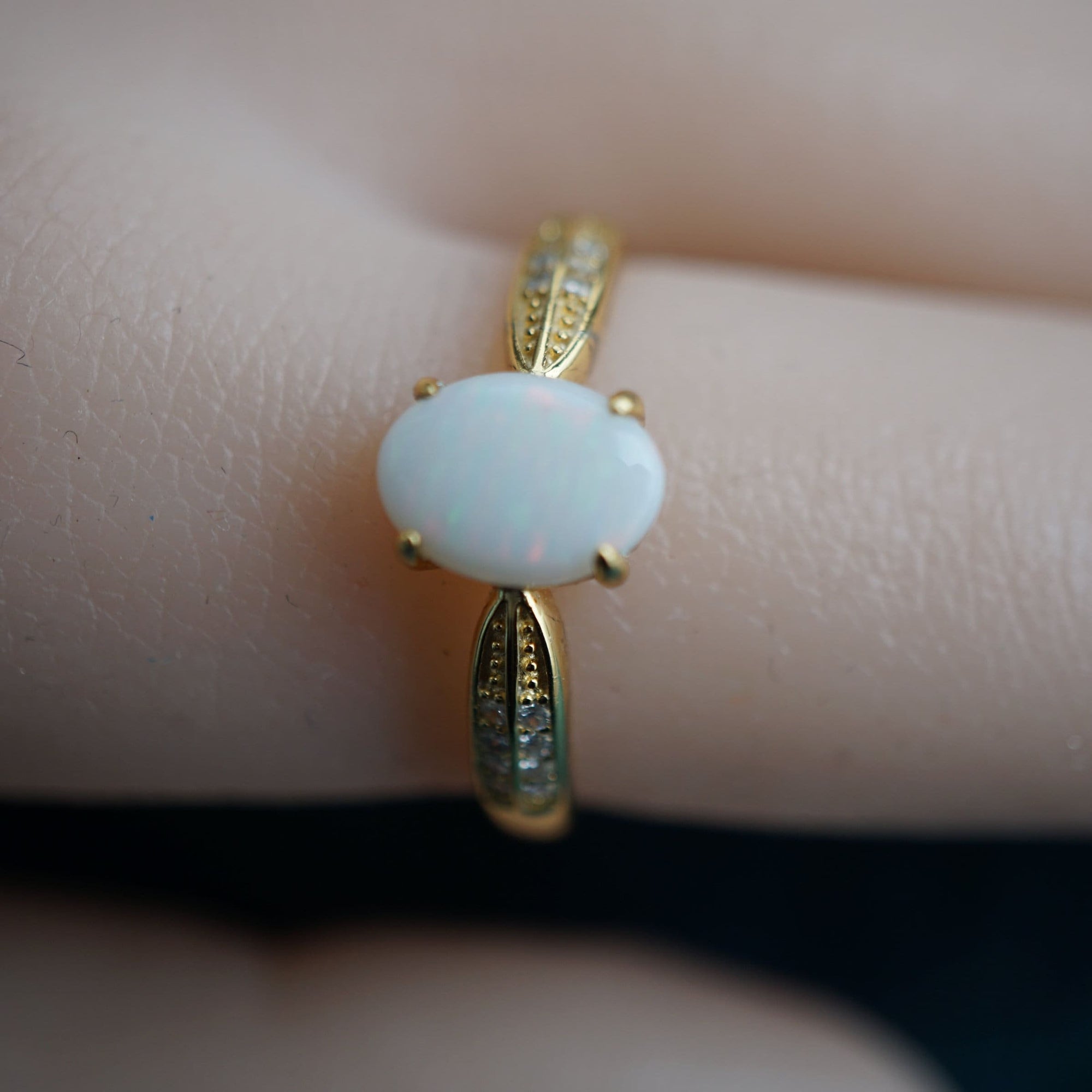 White Solid Real Australian Opal Ring In 18k Gold Vermeil Over 925 Sterling Silver, Opal Ring For Her Birthday, Opal Ring For Christmas-Vsabel Jewellery