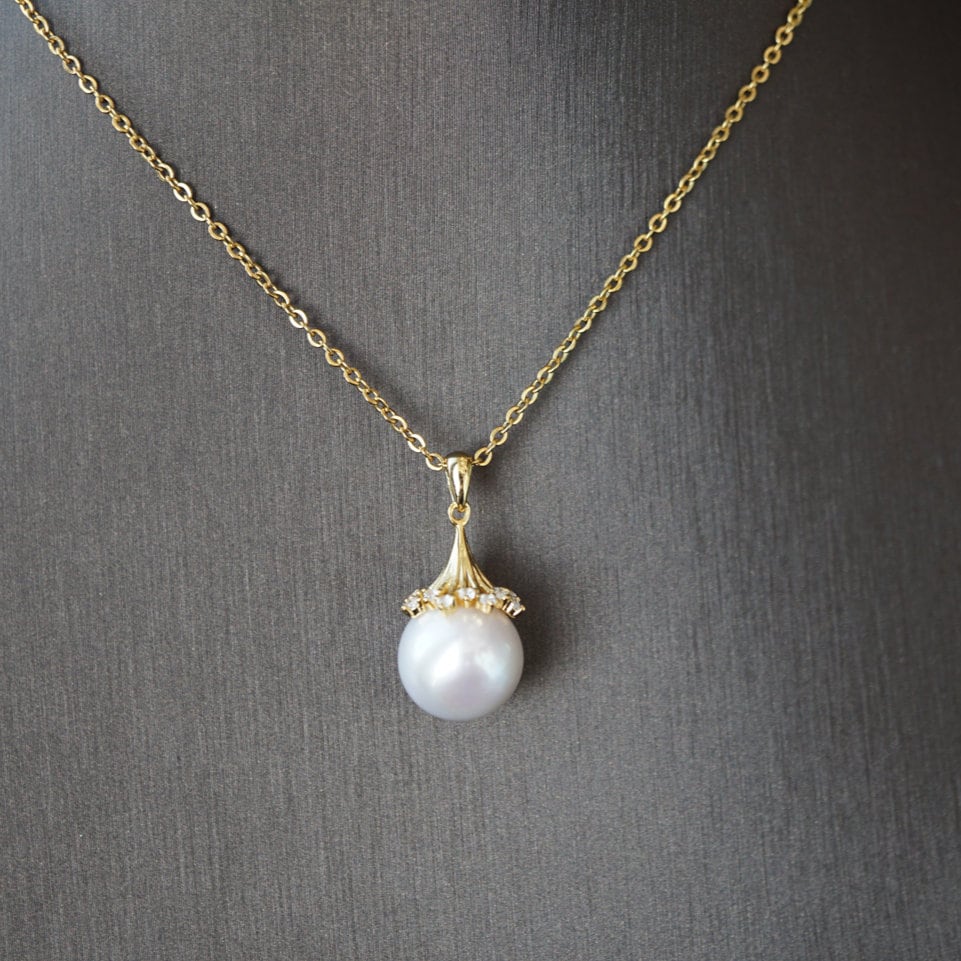 Simple Gold Pearl Necklace, Pearl Jewelry, Wedding Pearl Necklace 