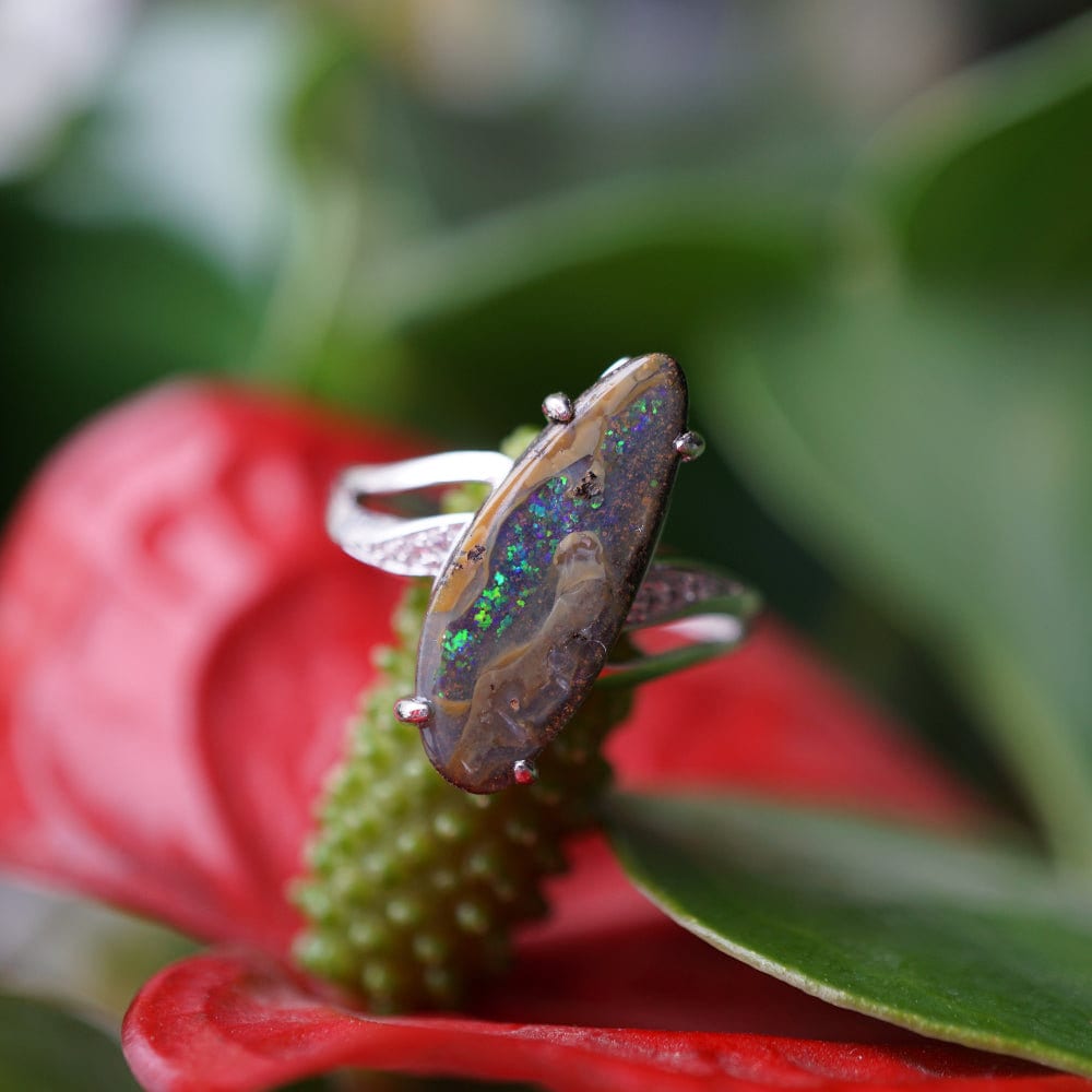 Verdant rapids australian boulder opal ring in 925 sterling silver-Vsabel Jewellery