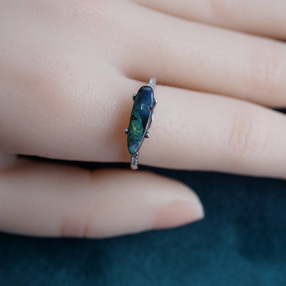 Dainty rainbow australian boulder opal ring in 925 silver-Vsabel Jewellery