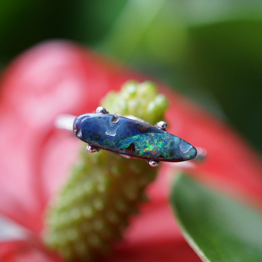Dainty rainbow australian boulder opal ring in 925 silver-Vsabel Jewellery
