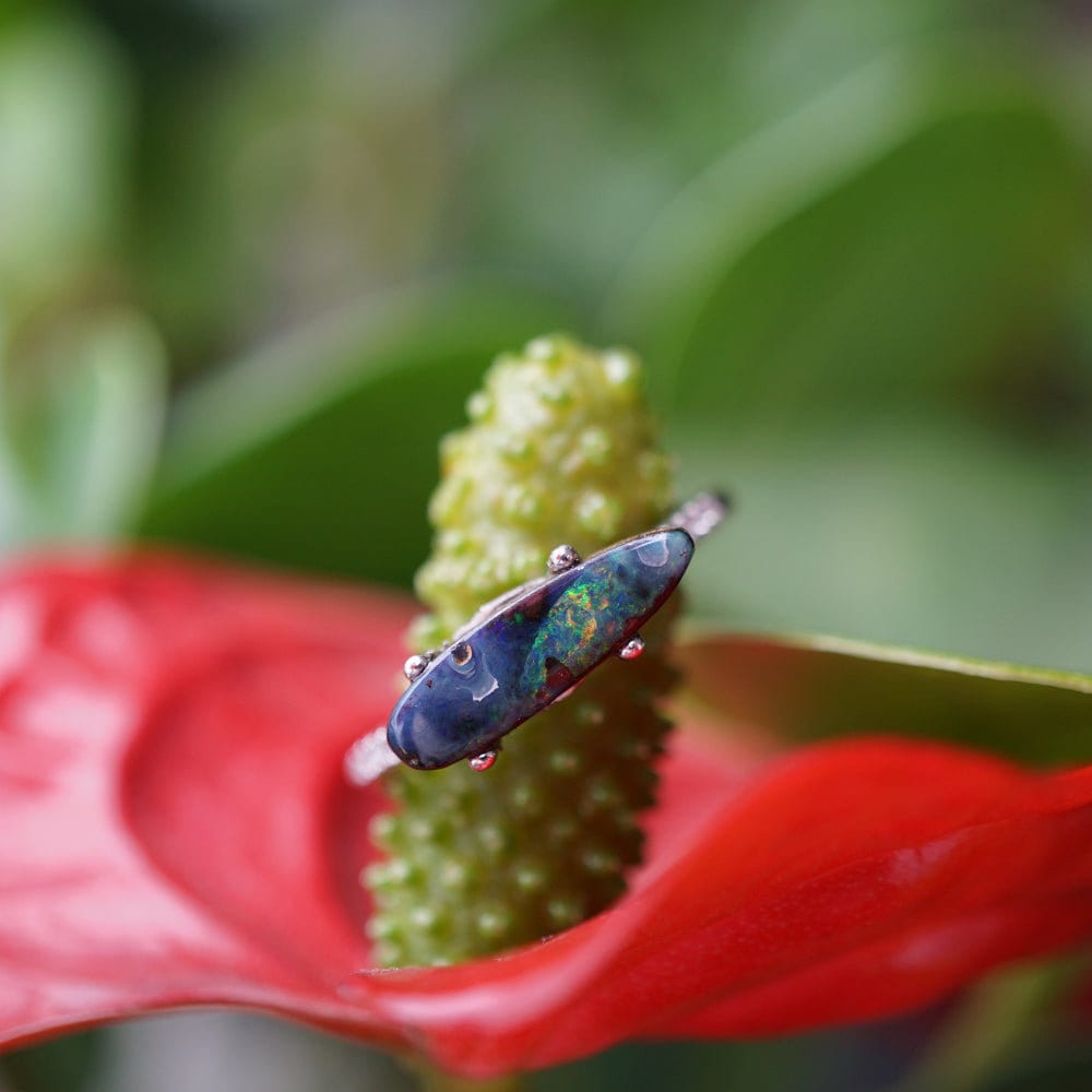 Dainty rainbow australian boulder opal ring in 925 silver-Vsabel Jewellery