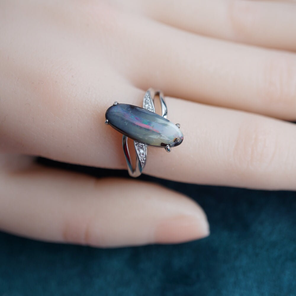Majestic mauve australian boulder opal ring in 925 sterling silver-Vsabel Jewellery