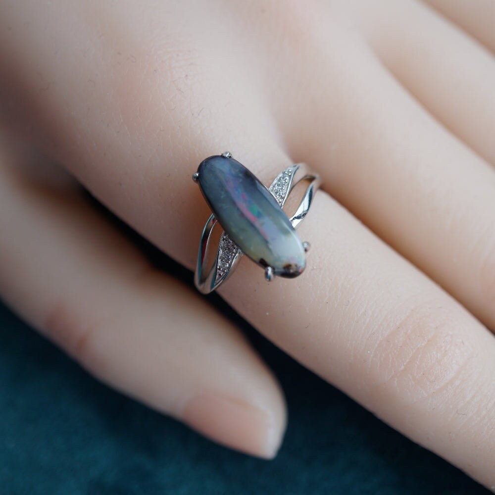 Majestic mauve australian boulder opal ring in 925 sterling silver-Vsabel Jewellery