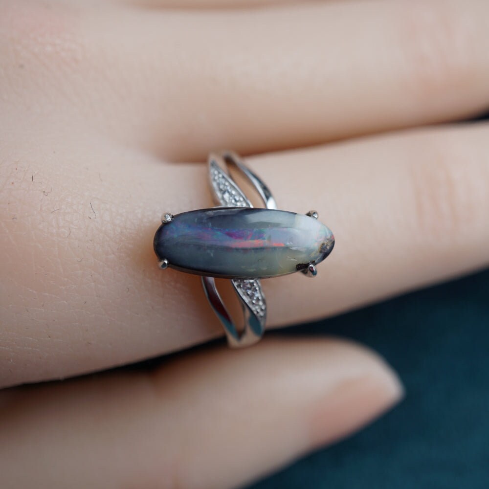 Majestic mauve australian boulder opal ring in 925 sterling silver-Vsabel Jewellery