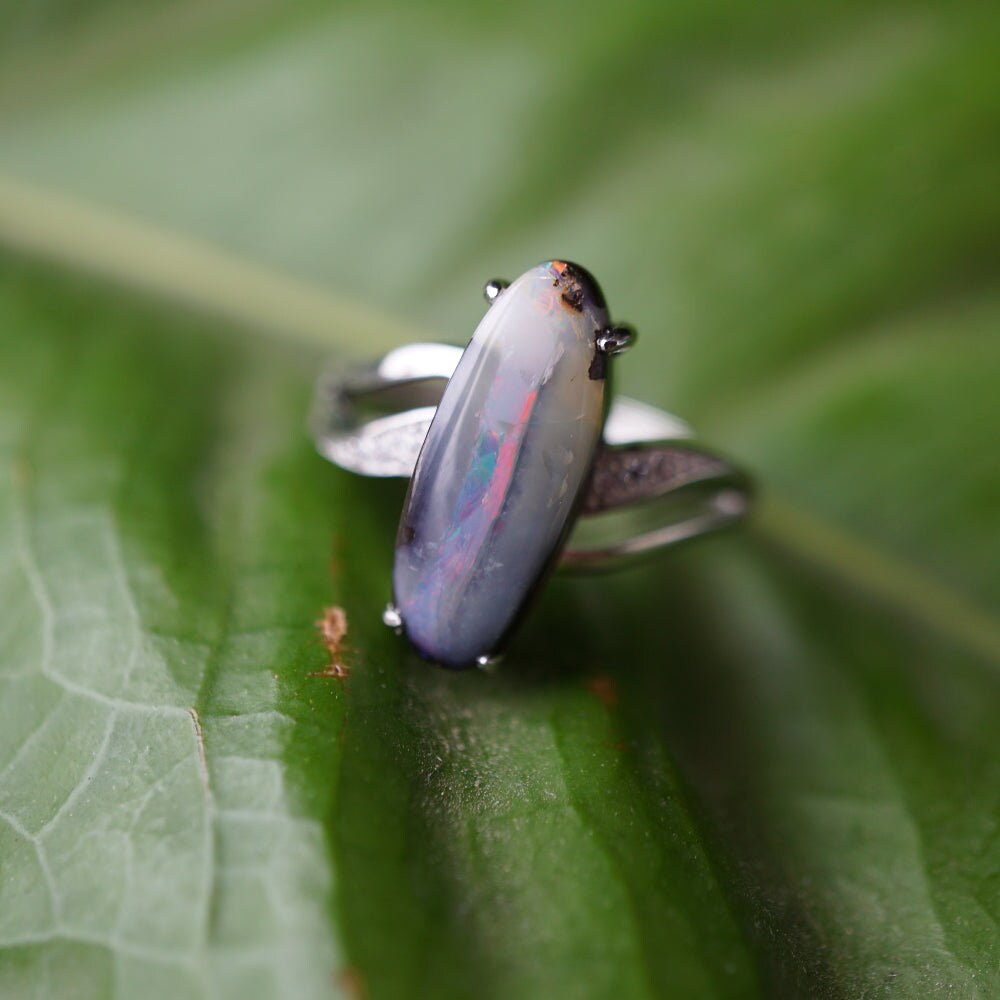Majestic mauve australian boulder opal ring in 925 sterling silver-Vsabel Jewellery