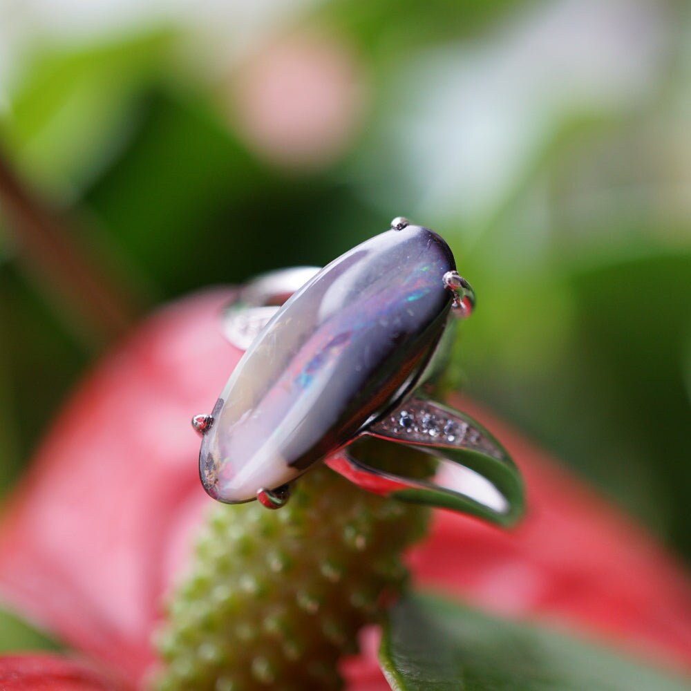 Majestic mauve australian boulder opal ring in 925 sterling silver-Vsabel Jewellery