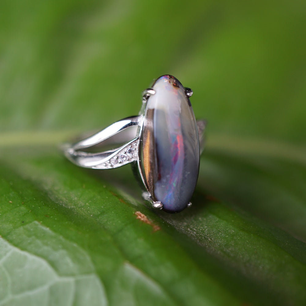 Majestic mauve australian boulder opal ring in 925 sterling silver-Vsabel Jewellery
