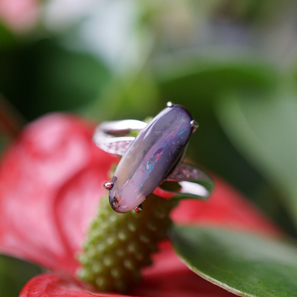 Majestic mauve australian boulder opal ring in 925 sterling silver-Vsabel Jewellery