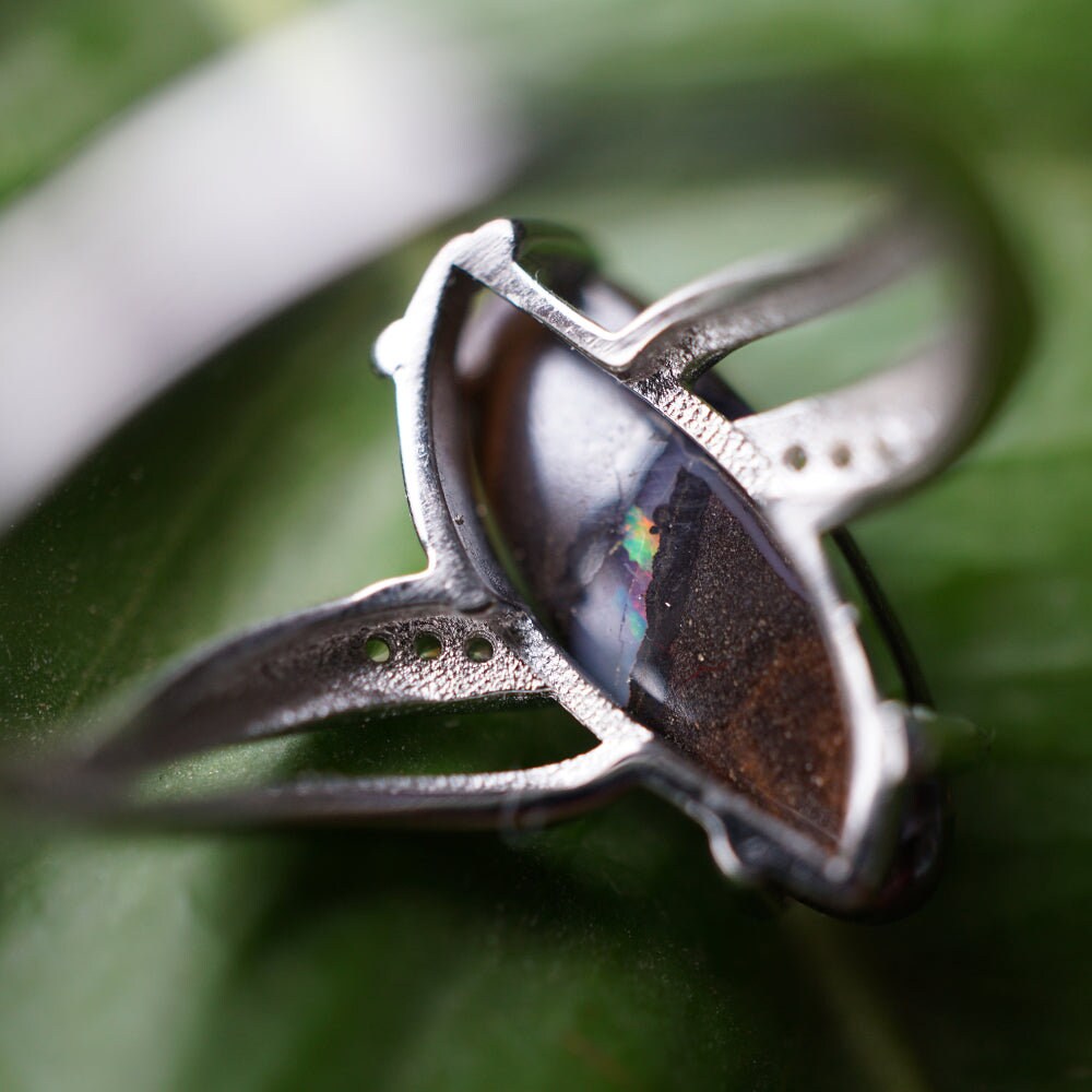 Majestic mauve australian boulder opal ring in 925 sterling silver-Vsabel Jewellery