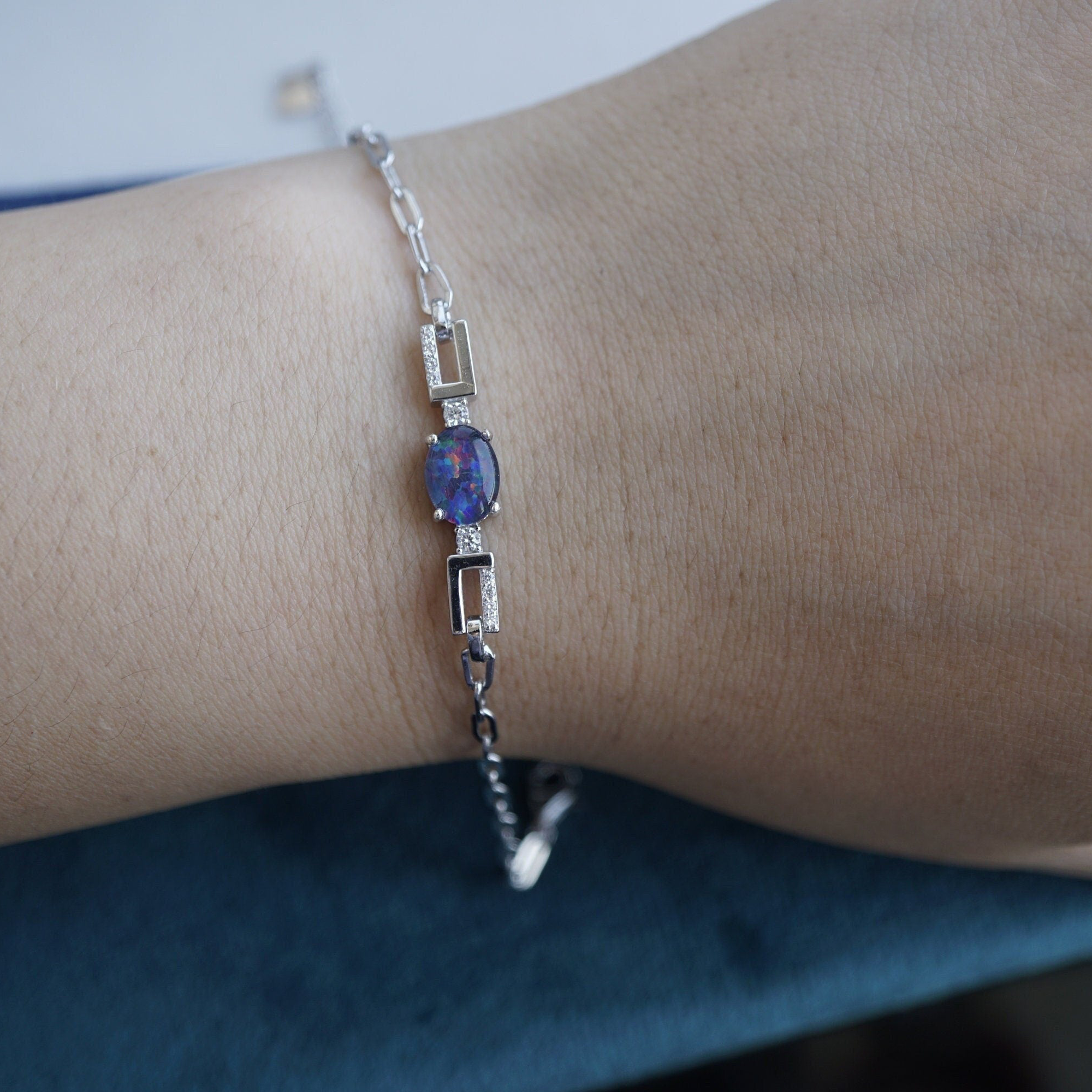 Silver opal bracelet rainbow, opal bead bracelet, opal silver bracelet, opal jewelry, tiny opal bracelet, beaded bracelet, triplet opal-Vsabel Jewellery