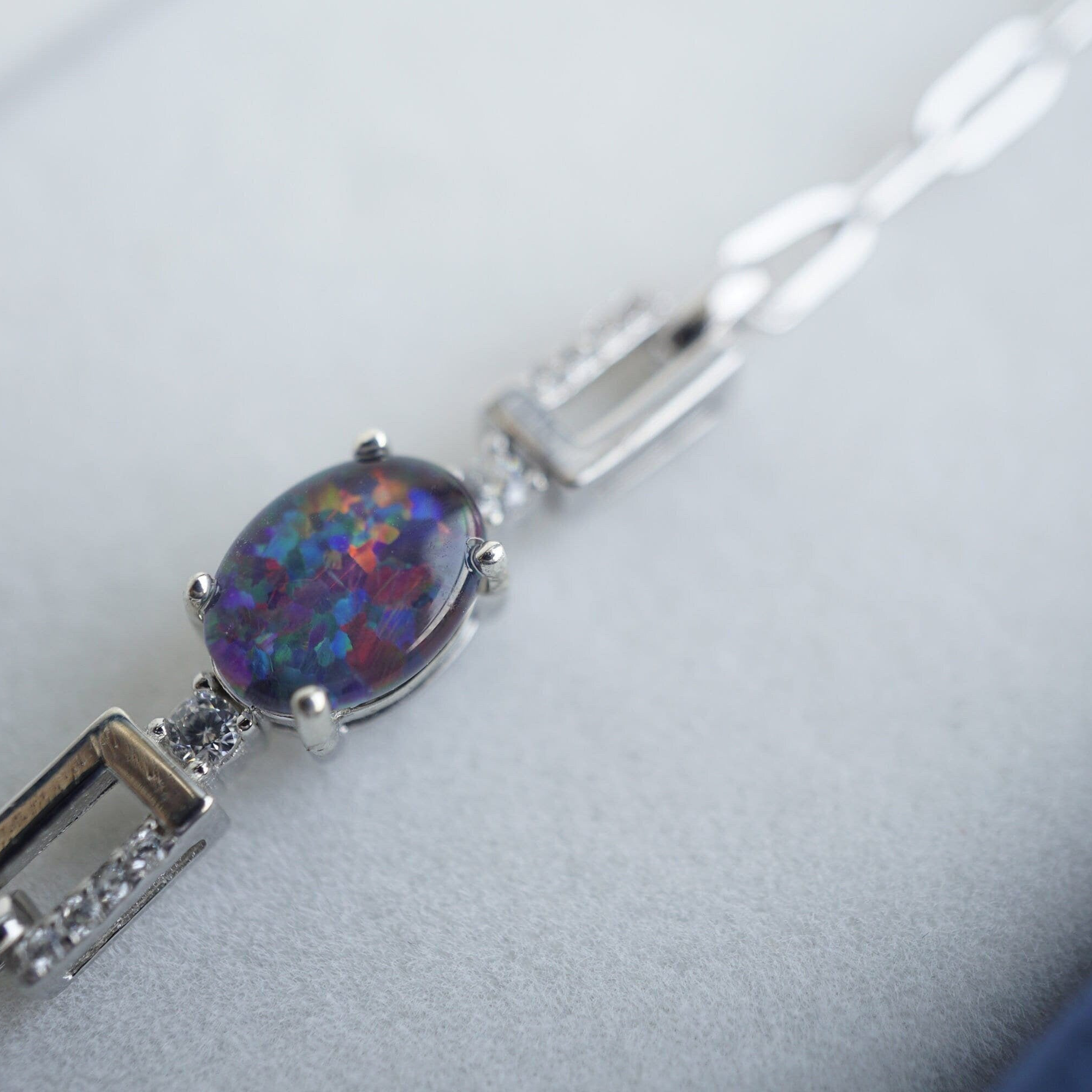 Silver opal bracelet rainbow, opal bead bracelet, opal silver bracelet, opal jewelry, tiny opal bracelet, beaded bracelet, triplet opal-Vsabel Jewellery