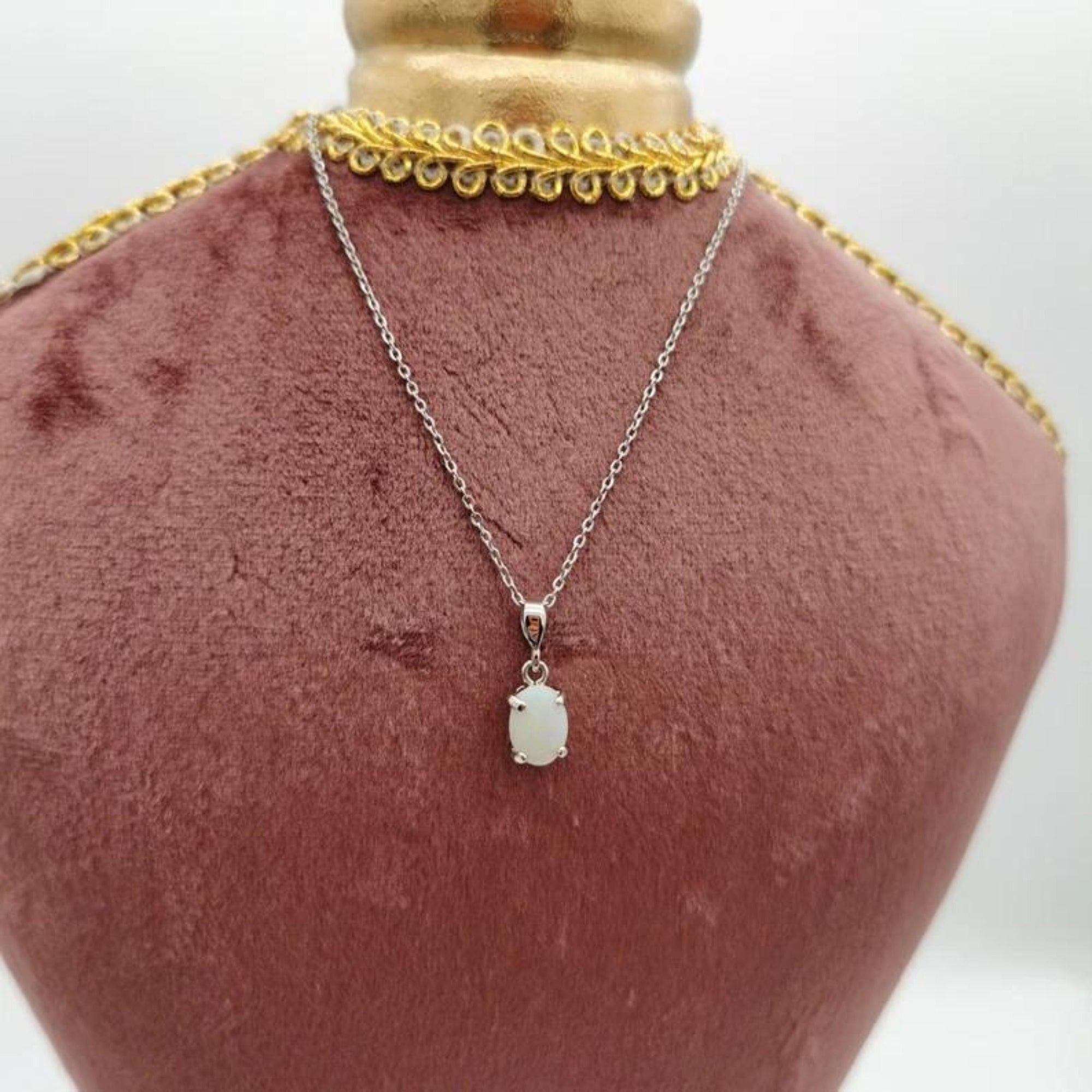 Tiny opal necklace, dainty necklace, jewelry, necklace, gift for her, layer jewelry, october birthday gift, october birthstone-Vsabel Jewellery