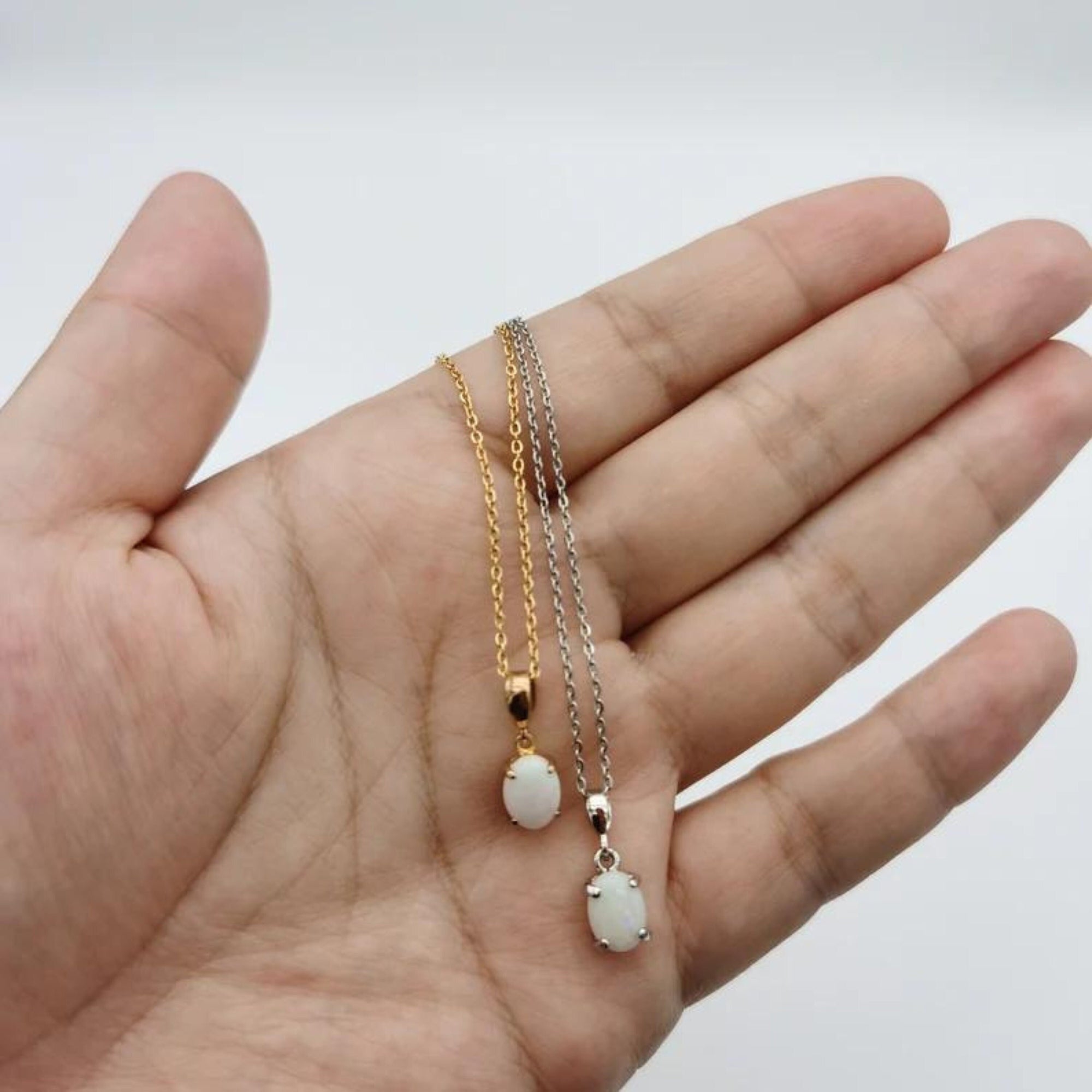 Tiny opal necklace, dainty necklace, jewelry, necklace, gift for her, layer jewelry, october birthday gift, october birthstone-Vsabel Jewellery