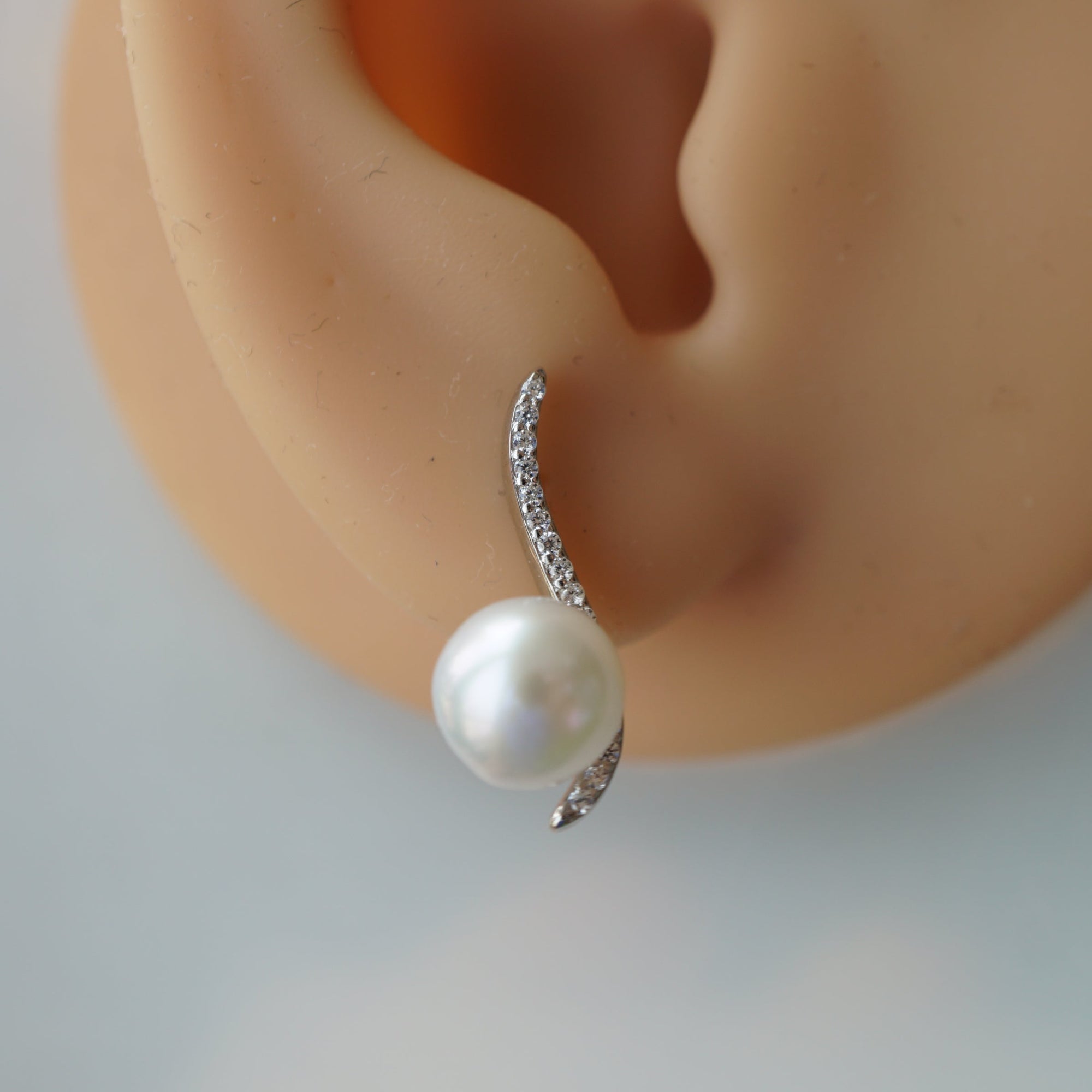 Wave 925 Silver small light luxury freshwater pearl earrings-Vsabel Jewellery