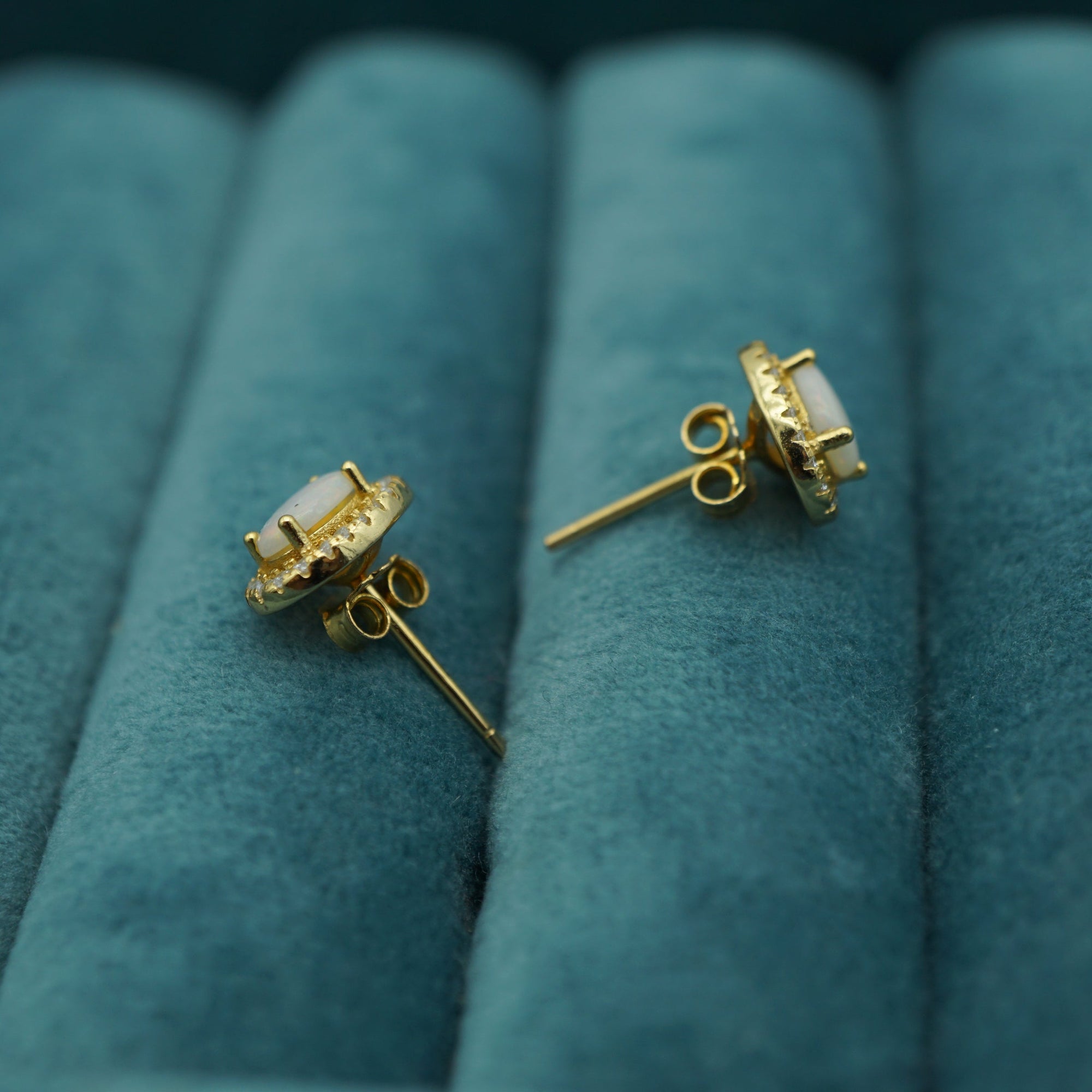 Genuine White Hola Opal Studs-Vsabel Jewellery