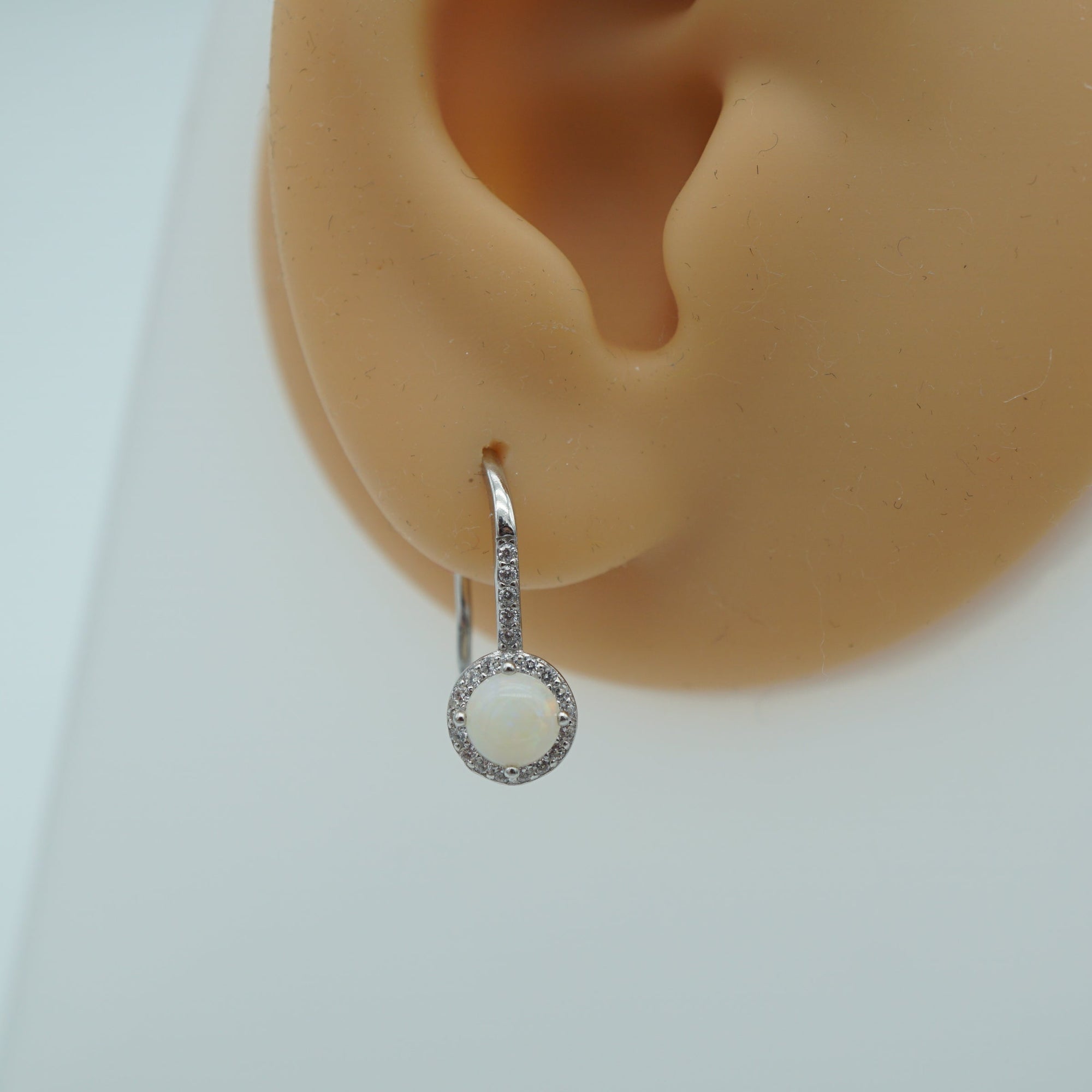 Dangle Halo White Opal Earrings - October Birthstone Beauty