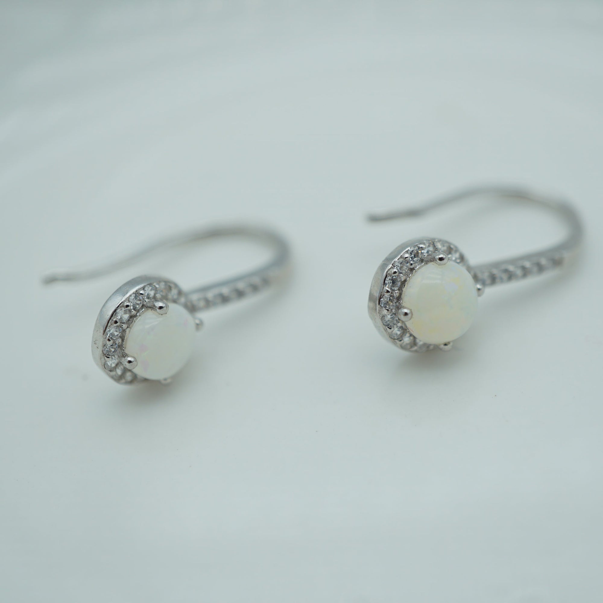 Dangle Halo White Opal Earrings - October Birthstone Beauty