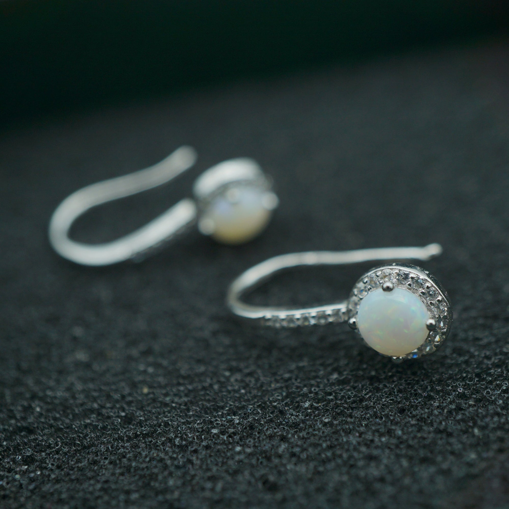 Dangle Halo White Opal Earrings - October Birthstone Beauty