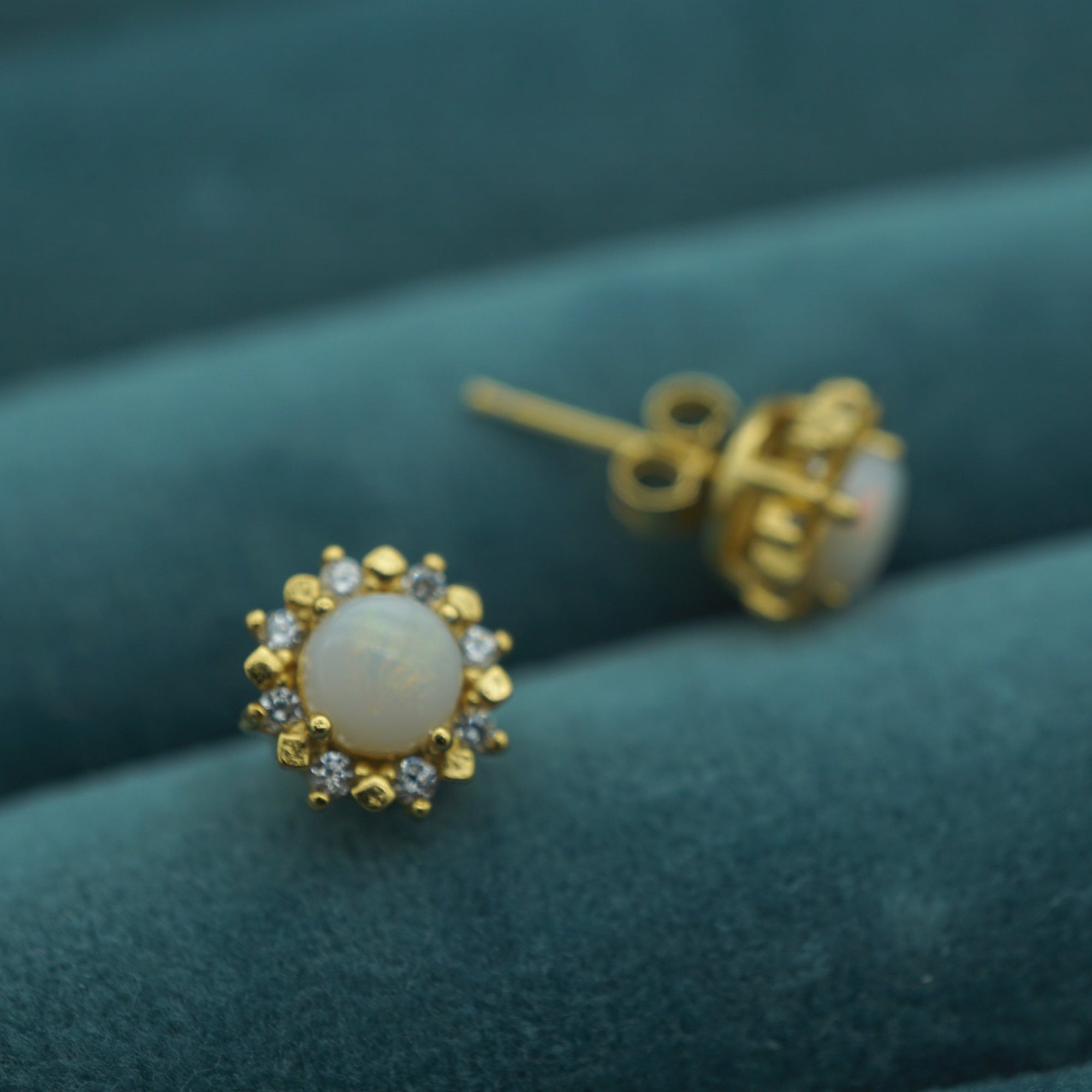 Flower Sterling Silver White Opal Earrings