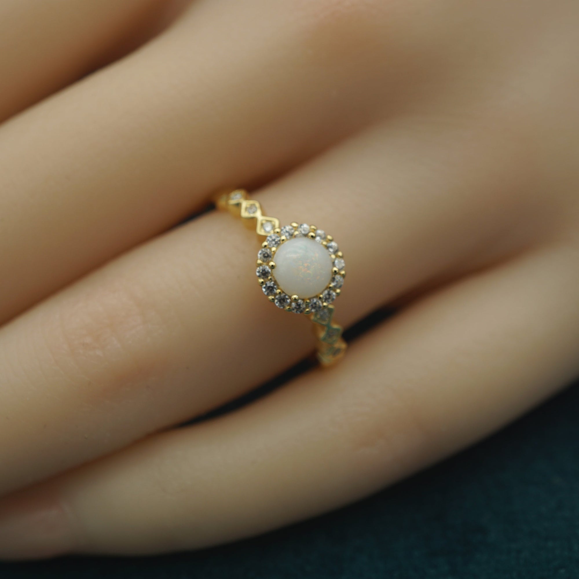 Halo Natural Australian Solid Crystal Opal Ring, Australian Opal Ring, 925 Sterling Silver Opal Ring, Genuine Opal Ring, Anniversary Opal-Vsabel Jewellery