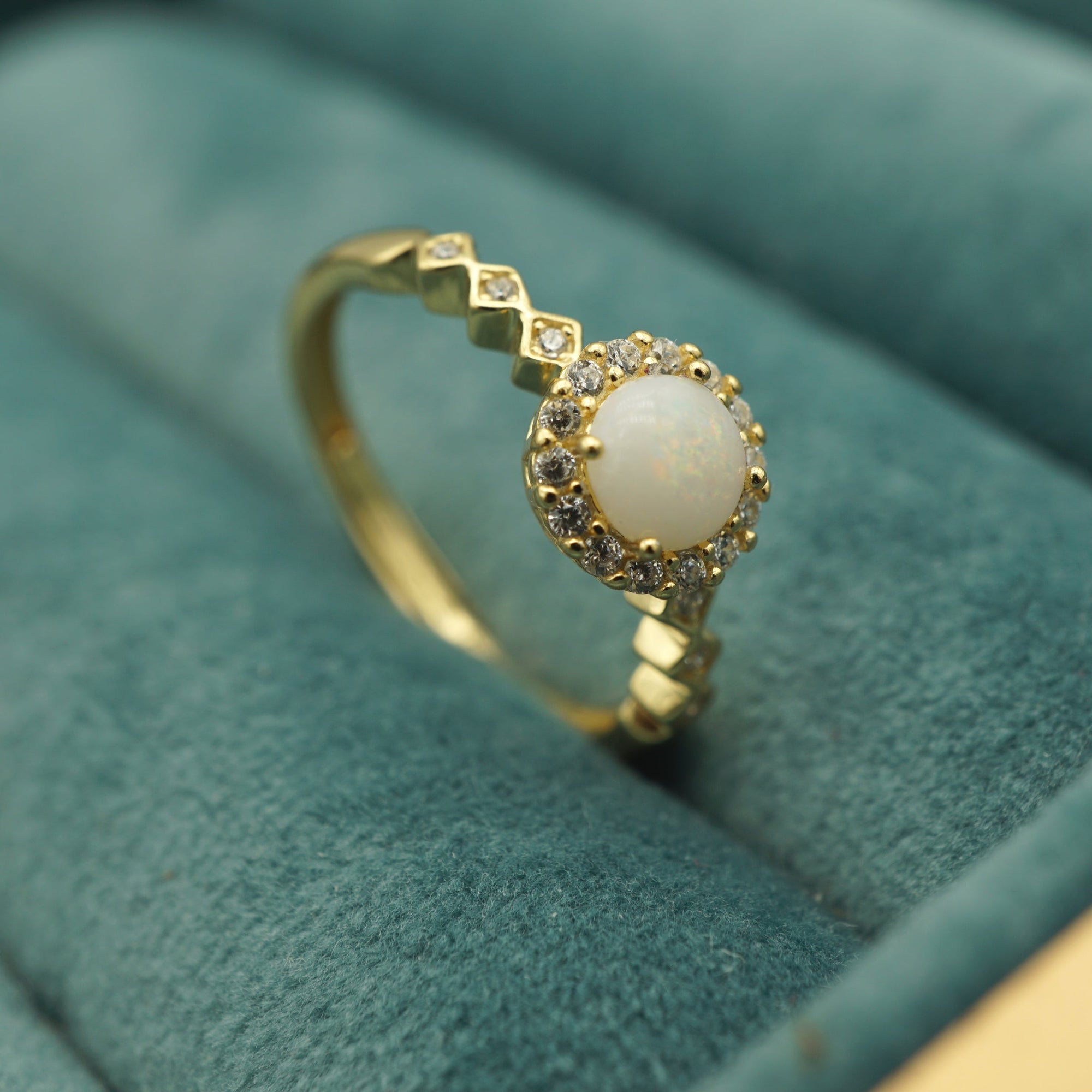 Halo Natural Australian Solid Crystal Opal Ring, Australian Opal Ring, 925 Sterling Silver Opal Ring, Genuine Opal Ring, Anniversary Opal-Vsabel Jewellery