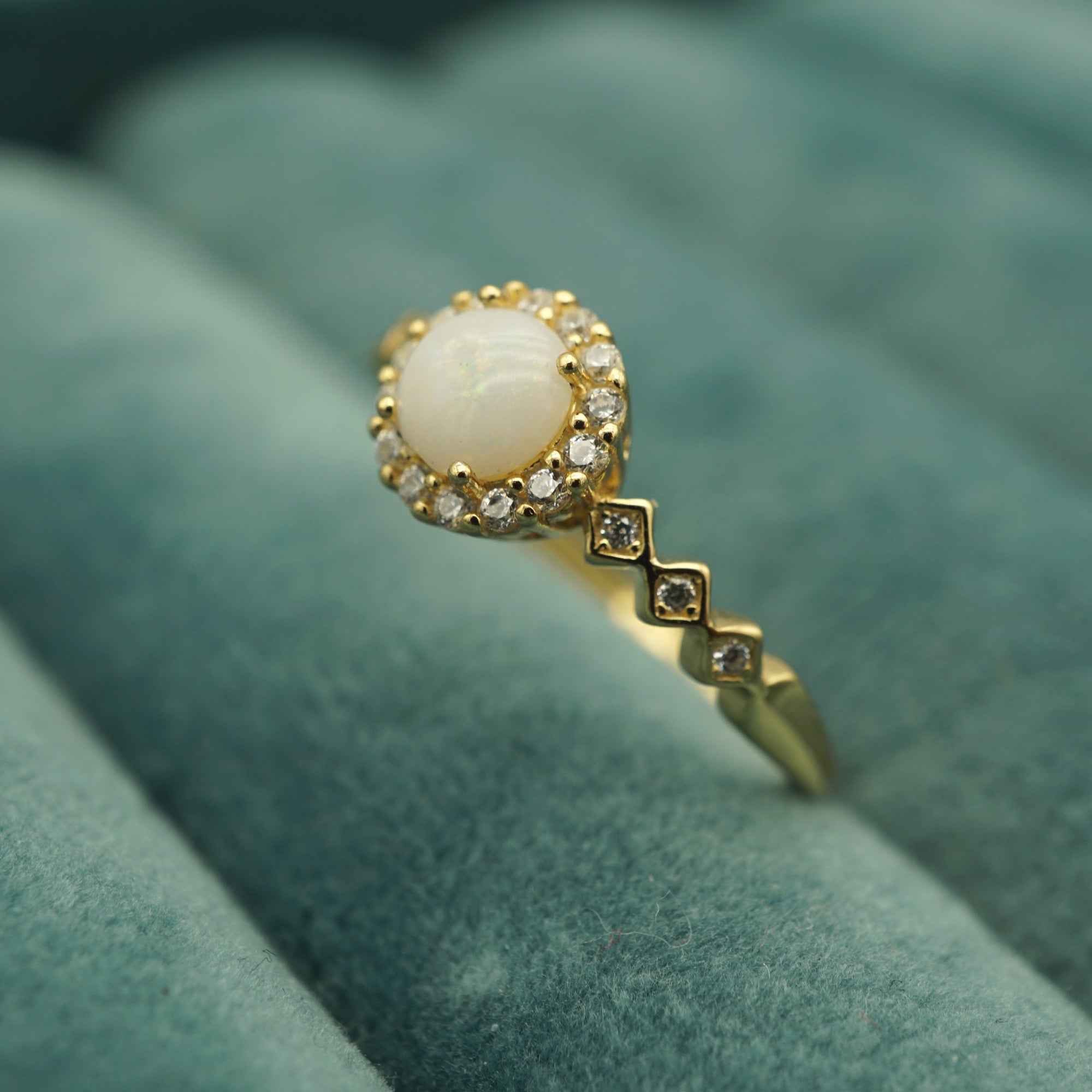 Halo Natural Australian Solid Crystal Opal Ring, Australian Opal Ring, 925 Sterling Silver Opal Ring, Genuine Opal Ring, Anniversary Opal-Vsabel Jewellery