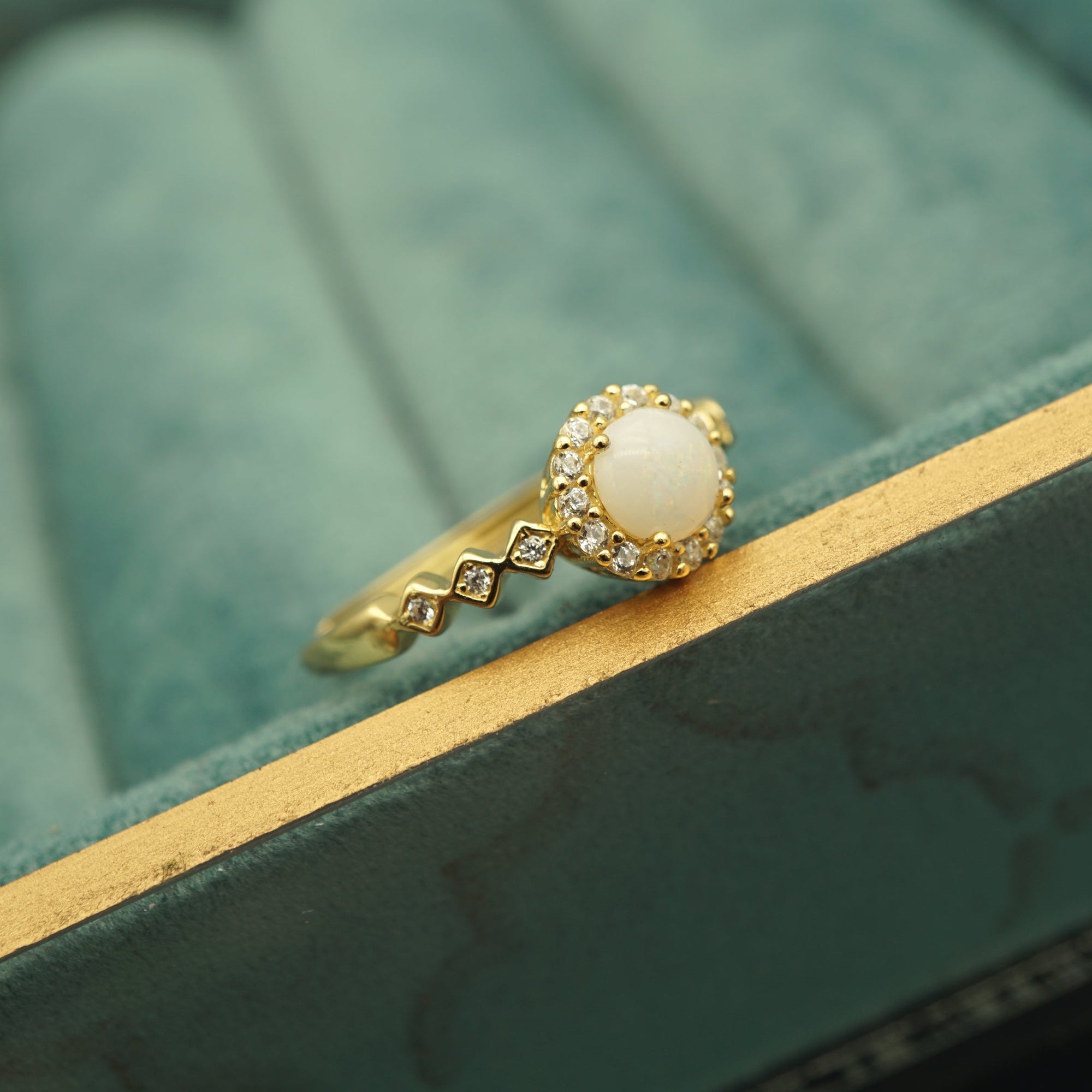 Halo Natural Australian Solid Crystal Opal Ring, Australian Opal Ring, 925 Sterling Silver Opal Ring, Genuine Opal Ring, Anniversary Opal-Vsabel Jewellery