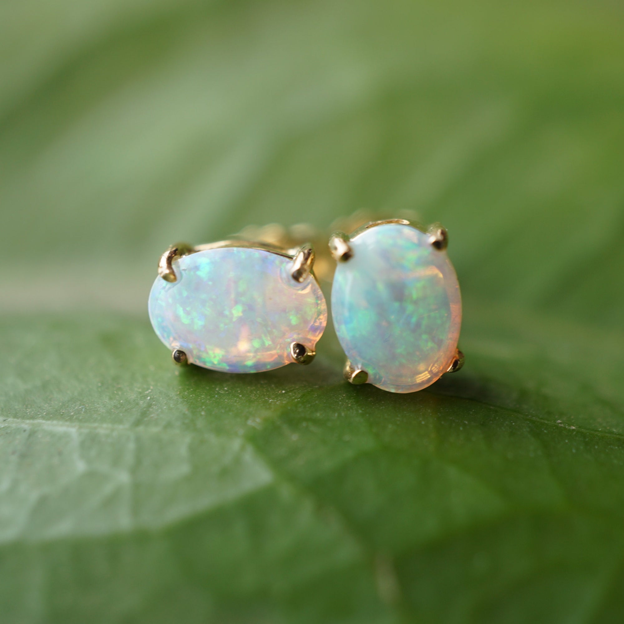 Elegant 18k Crystal Opal Earring Studs - Natural Opal-Vsabel Jewellery