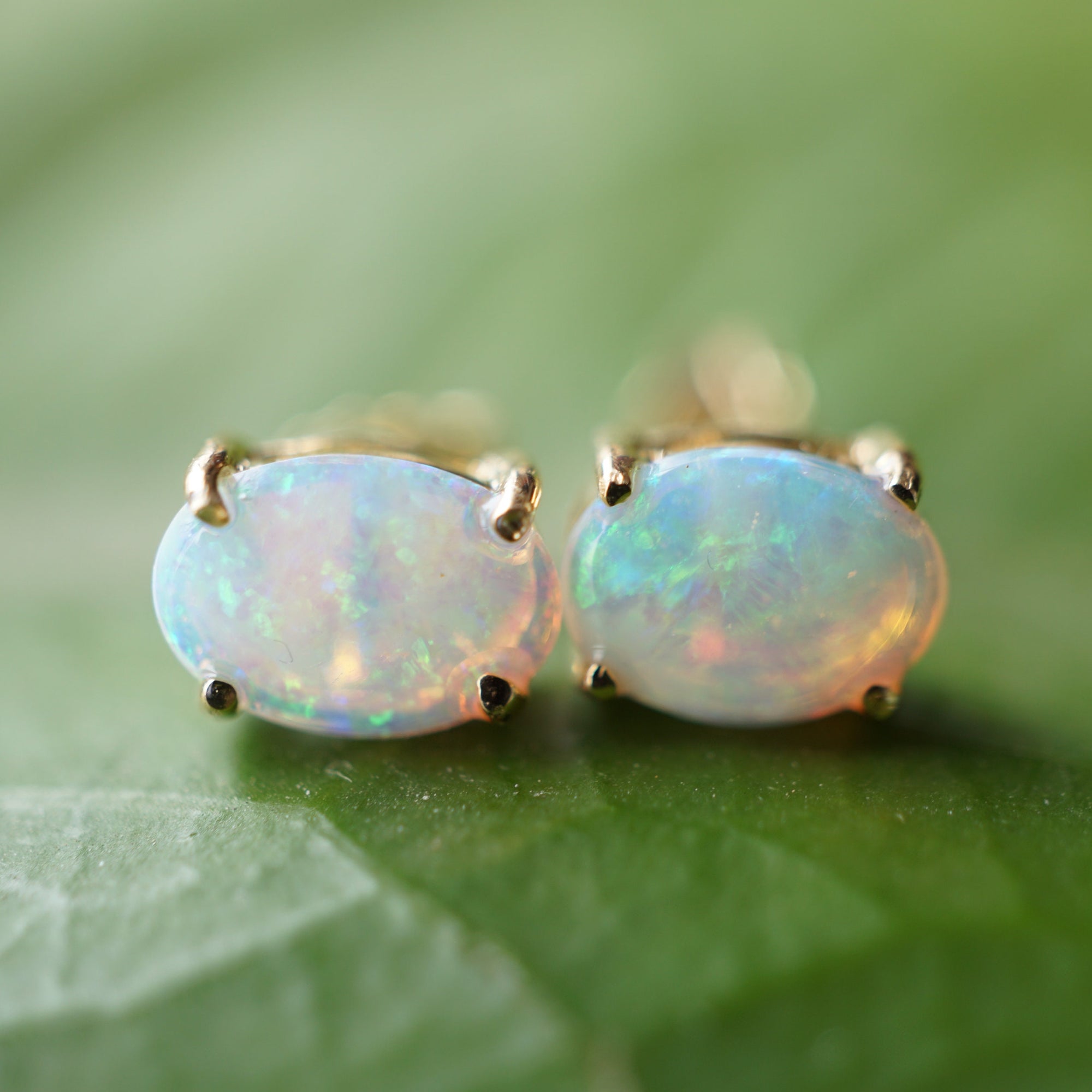 Elegant 18k Crystal Opal Earring Studs - Natural Opal-Vsabel Jewellery