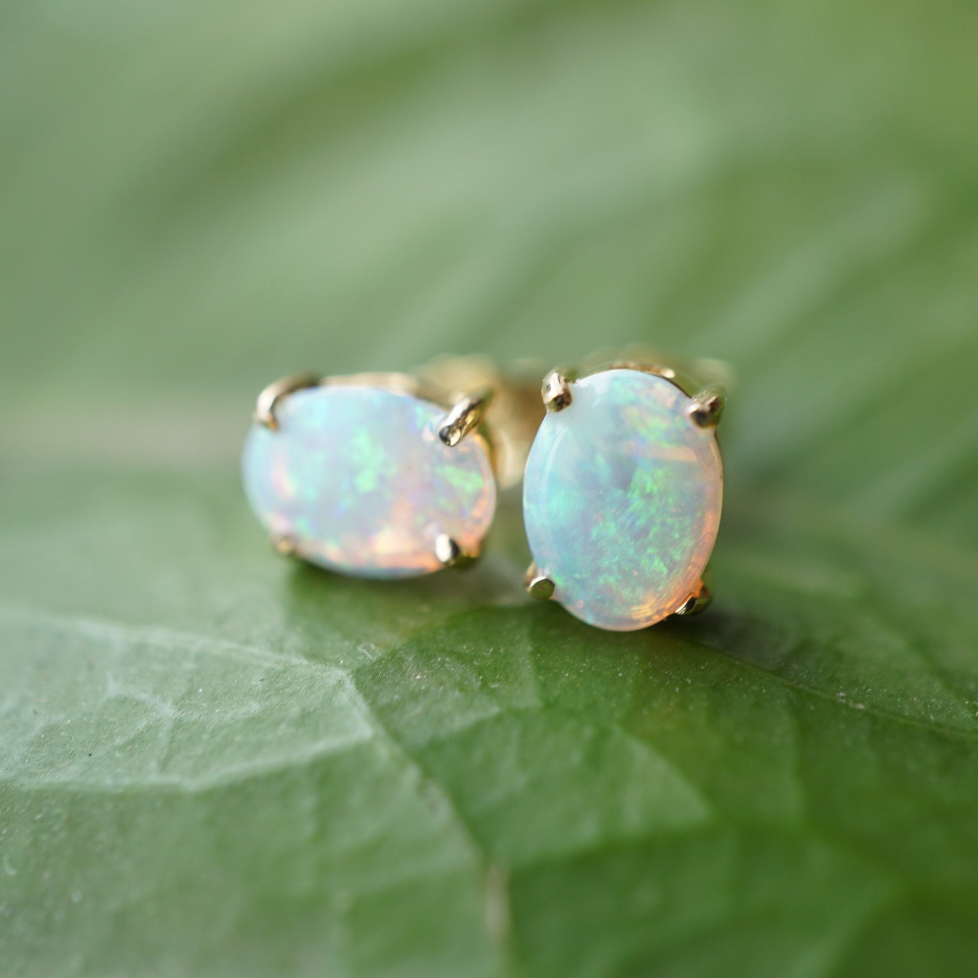 Elegant 18k Crystal Opal Earring Studs - Natural Opal-Vsabel Jewellery